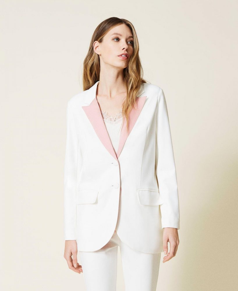 Blazers TWINSET Mujer | Chaqueta Blazer Con Inserciones Bicolor Blanco «Nieve» | Rosa «Silver Pink»