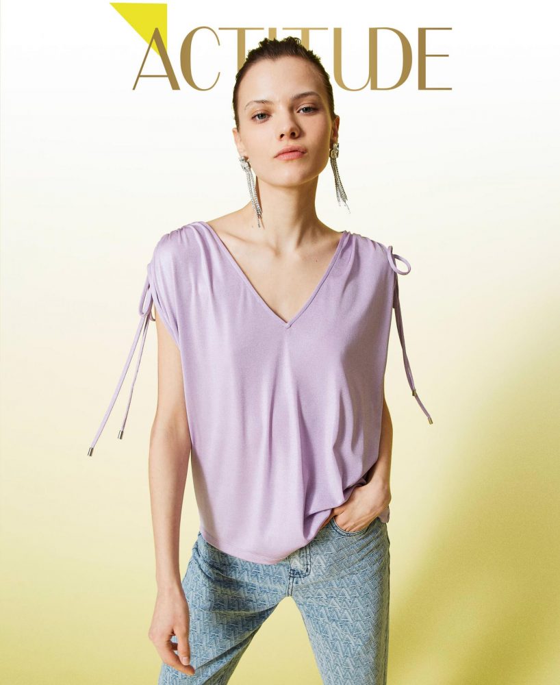 Blusas Y Camisas TWINSET Mujer | Blusa Laminada Con Cordón De Ajuste Morado «Pastel Lilac»