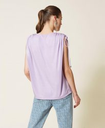 Blusas Y Camisas TWINSET Mujer | Blusa Laminada Con Cordón De Ajuste Morado «Pastel Lilac»