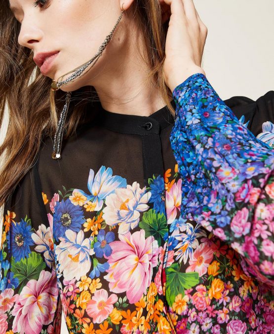 Blusas Y Camisas TWINSET Mujer | Camisa De Georgette Con Flores Estampado Multiflores