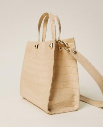 Bolsos Shopper TWINSET Mujer | Bolso Shopper Bag Mediano De Piel Estampado Coco Beige «Cuban Sand»