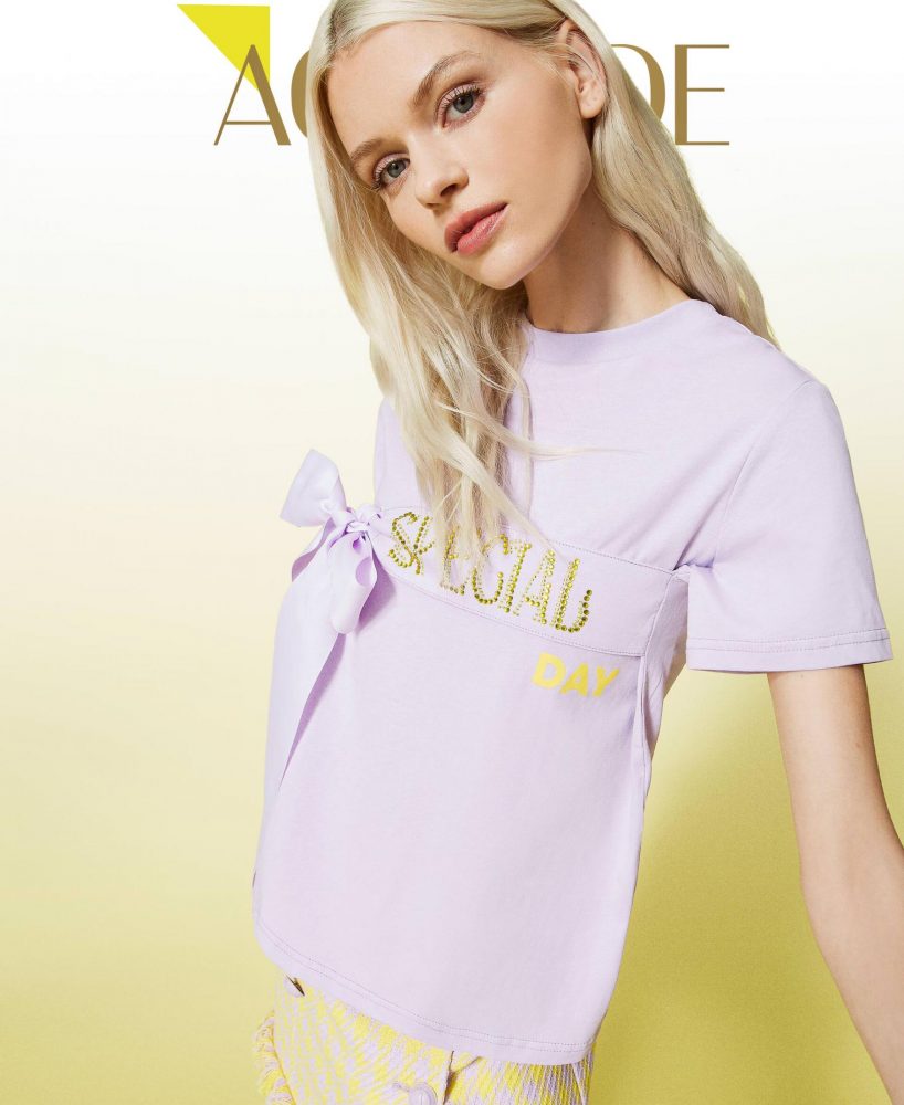 Camisetas Y Tops TWINSET Mujer | Camiseta Con Cintas De Grogrén Morado «Pastel Lilac»