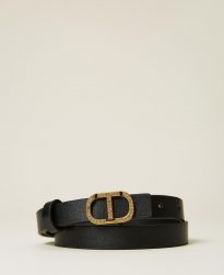 Cinturones TWINSET Mujer | Cinturón De Piel Con Logotipo Y Strass Negro
