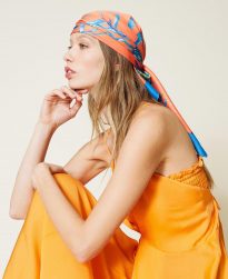 Pañuelos Y Estolas TWINSET Mujer | Fular Bandana Con Estampado Y Logotipo Estampado Concha Naranja «Orange Sun»