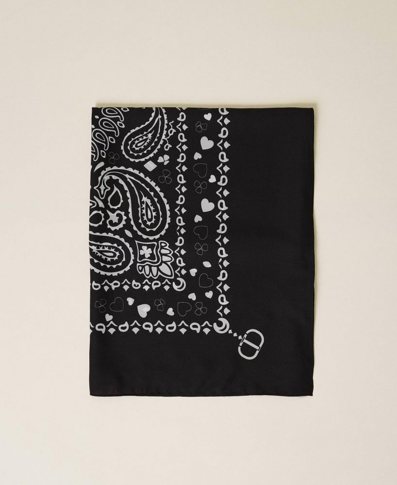 Pañuelos Y Estolas TWINSET Mujer | Pañuelo Con Estampado Bandana Y Logotipo Estampado Oval Blanco «Nieve» | Negro