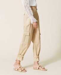 Pantalones TWINSET Mujer | Pantalón Cargo Con Bordados Perforados Rosa «Cuban Sand»