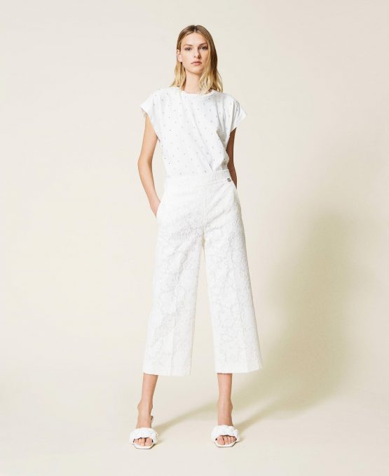 Pantalones TWINSET Mujer | Pantalón Cropped De Macramé White Nieve