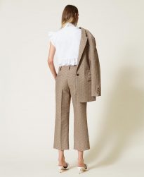 Pantalones TWINSET Mujer | Pantalón De Jacquard Con Logotipo Integral Logo Integral Camel