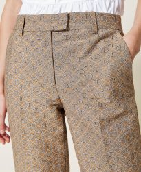Pantalones TWINSET Mujer | Pantalón De Jacquard Con Logotipo Integral Logo Integral Camel