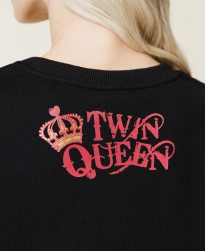 Sudaderas TWINSET Mujer | Maxisudadera Con Estampado Twin Queen Y Cuello Negro