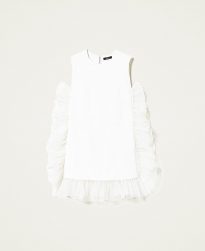 Vestidos Cortos TWINSET Mujer | Vestido Corto Con Volantes De Organza Blanco Gardenia