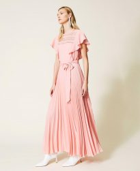 Vestidos Largos TWINSET Mujer | Vestido Largo Con Encaje Y Plisados Rosa «Peach Cream»