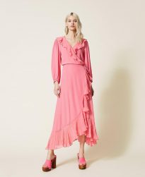 Vestidos Largos TWINSET Mujer | Vestido Largo De Crespón De China Rosa «Hot Pink»