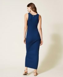 Vestidos Midi TWINSET Mujer | Vestido Ceñido Acanalado Azul «Summer Blue»