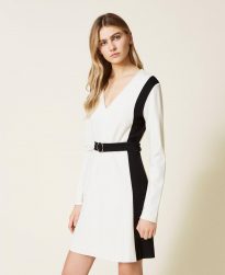 Vestidos Midi TWINSET Mujer | Vestido Con Inserciones En Contraste Bicolor Blanco «Ice» | Negro
