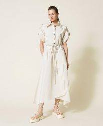 Vestidos Midi TWINSET Mujer | Vestido Midi De Popelina Reciclado Blanco Crema