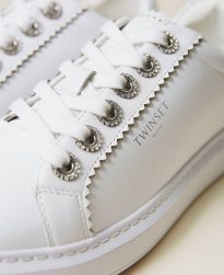 Zapatillas TWINSET Mujer | Sneakers De Piel Con Strass Blanco