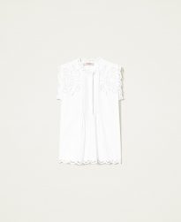 Camisetas Y Tops TWINSET Mujer | Top De Muselina Con Bordados À Jour Blanco